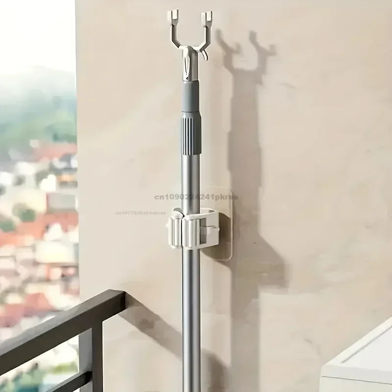 Self-adhesive Mop Holder – Wall Mounted Broom Stand & Brush Hook Storage Organizer