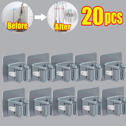 Self-adhesive Mop Holder – Wall Mounted Broom Stand & Brush Hook Storage Organizer